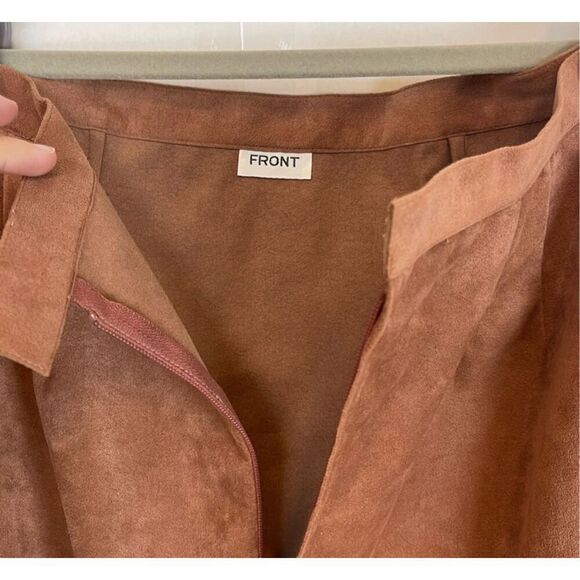 NWT Vintage MOLLIE PARNIS Skirt Suit Size16 Brown Ultra Suede Leather Dead Stock - Picture 12 of 16